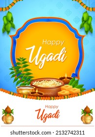 illustration of Ugadi traditional festival holiday background for the New Year's Day for the states of Andhra Pradesh, Telangana, and Karnataka in India
