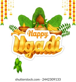 illustration of Ugadi traditional festival holiday background for the New Year's Day for the states of Andhra Pradesh, Telangana, and Karnataka in India