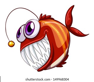 Illustration of an ugly angry fish on a white background