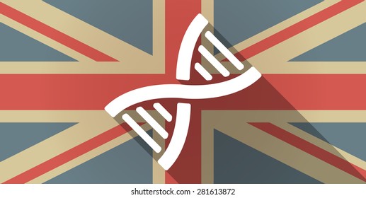 Illustration of a UK flag icon with a DNA sign