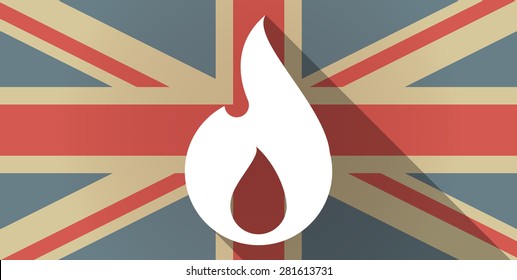 Illustration of a UK flag icon with a flame