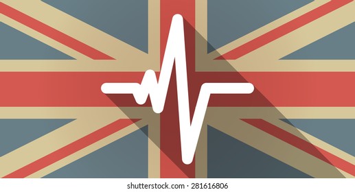 Illustration of a UK flag icon with a heart beat sign