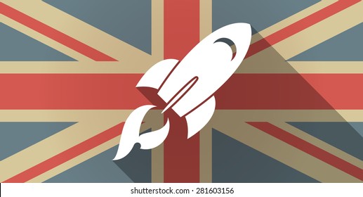 Illustration of a UK flag icon with a rocket