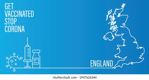 Illustration of a UK flag icon with a syringe. health and vaccination concept banner, vector.
