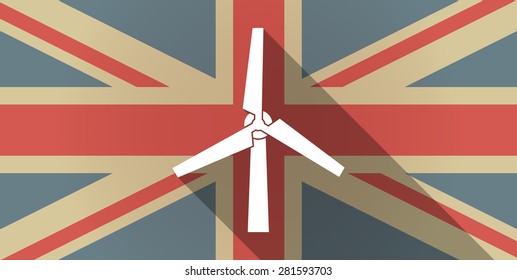 Illustration of a UK flag icon with a wind generator