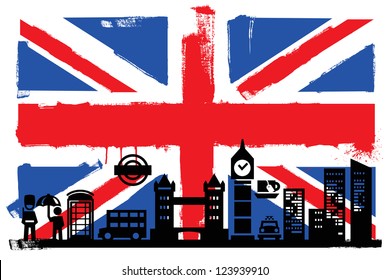 Illustration of the UK flag and silhouettes