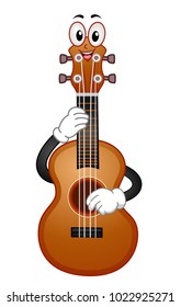 Illustration of a Ukelele Mascot Strumming Its Strings