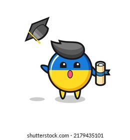 Illustration of ukraine flag badge cartoon throwing the hat at graduation , cute style design for t shirt, sticker, logo element