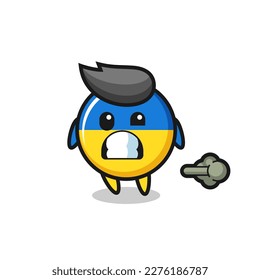 the illustration of the ukraine flag badge cartoon doing fart , cute style design for t shirt, sticker, logo element