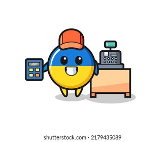 Illustration of ukraine flag badge character as a cashier , cute style design for t shirt, sticker, logo element