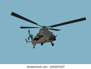 illustration of Ukrainian military helicopter in sky isolated on blue