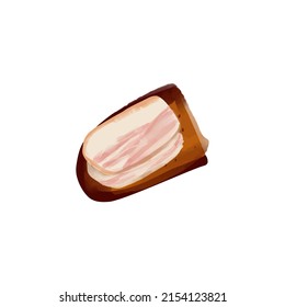 Illustration ukrainian sandwich rye bread with lard on a white background