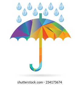 illustration with umbrella colored polygonal silhouette on white background