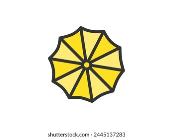 Illustration of an umbrella icon (color line drawing) viewed from above.