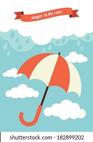 Illustration of an umbrella and rain clouds