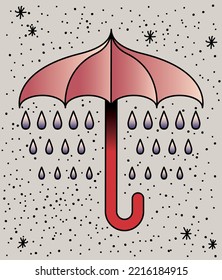 An illustration of an umbrella with raindrops inspired by tattoo artwork.