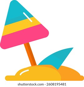 illustration of an umbrella and sand on seashore of beach holiday vacation icon