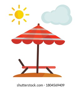 
illustration of an umbrella, sun and clouds, in a flat style. vector illustration, summer theme.
