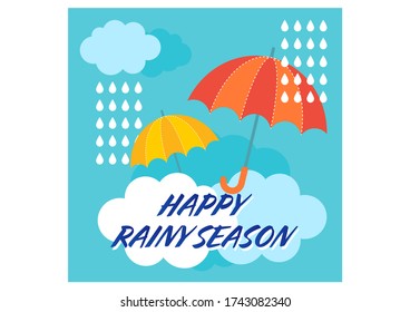 Ilustración de paraguas y nubes de lluvia.