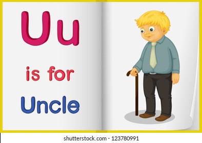 Illustration of an uncle in a book on a white background