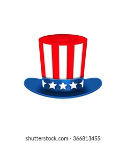 Illustration Uncle Sam's Hat for American Holidays, Isolated on White Background - Vector