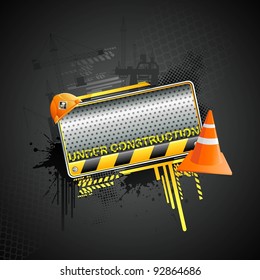 illustration of under construction background with hard hat and stopper
