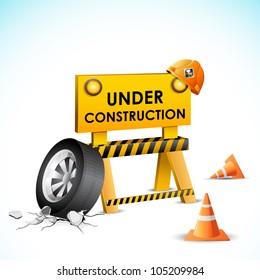 illustration of under construction background with stopper and tyre