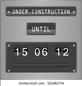 Illustration of under construction concept for websites, with countdown timer on metallic background