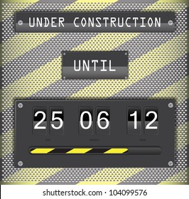 Illustration of under construction concept for websites, with countdown timer on metallic background