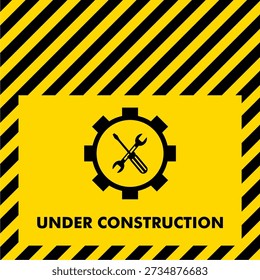 illustration of under construction sign with screwdriver and wrench on gear