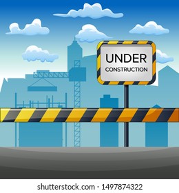 Illustration of under construction site with building