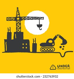 Illustration of under construction site with building, freehand drawing vector Illustration