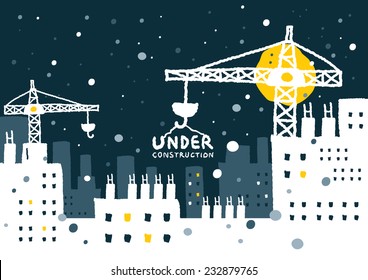 illustration of under construction site with building, freehand drawing vector Illustration