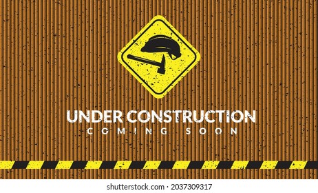 illustration of Under Construction for web page . coming soon website background. Helmet and hammer 