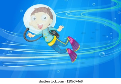 illustration of under water boy