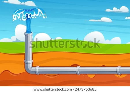 Illustration of an underground pipe spouting water background.