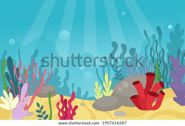 Illustration Undersea World Landscape Cartoon Style Stock Vector ...