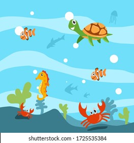 illustration of underwater animals clipart vector