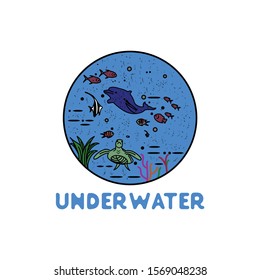 Illustration underwater blue color coral seaweed vector sign