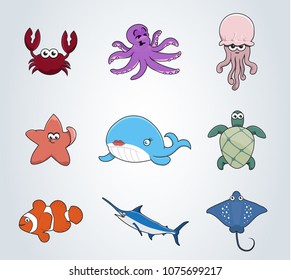 Illustration of underwater creatures.
