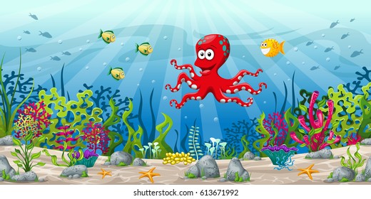 Illustration Underwater Landscape Turtle Fish Stock Vector (Royalty ...