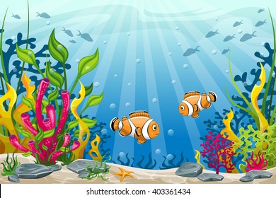 Illustration Underwater Landscape Turtle Fish Stock Vector (Royalty ...