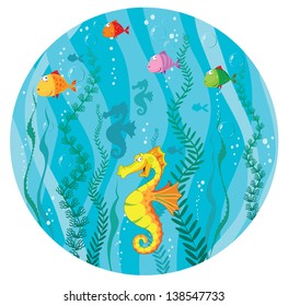 illustration of a underwater world in circle