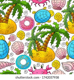 Illustration underwater world, marine clipart. Seamless pattern for cards, flyers, banners, fabrics