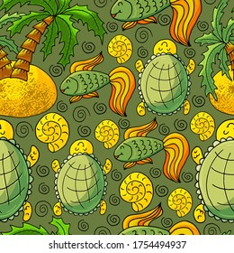 Illustration underwater world, marine clipart. Seamless pattern for cards, flyers, banners, fabrics