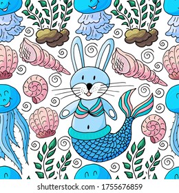 Illustration underwater world, marine clipart. Seamless pattern for cards, flyers, banners, fabrics