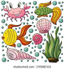 Illustration underwater world, marine clipart. Seamless pattern for cards, flyers, banners, fabrics