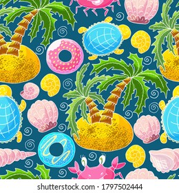 Illustration underwater world, marine clipart. Seamless pattern for cards, flyers, banners, fabrics