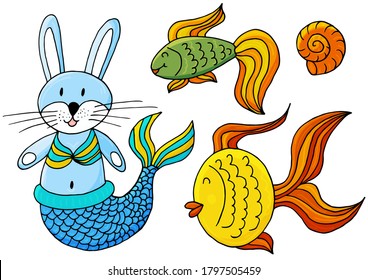 Illustration underwater world, marine clipart. Seamless pattern for cards, flyers, banners, fabrics