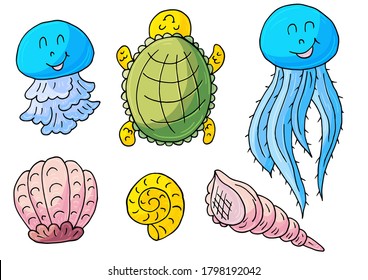 Illustration underwater world, marine clipart. Seamless pattern for cards, flyers, banners, fabrics